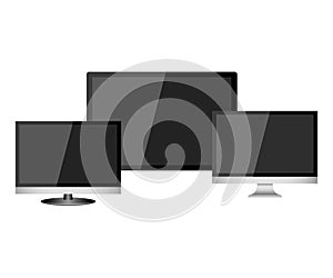 Realistic modern, blank screen lcd, led, TV, monitor on white background with pedestal. Vector illustration