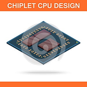 Realistic modern chiplet CPU design front view.