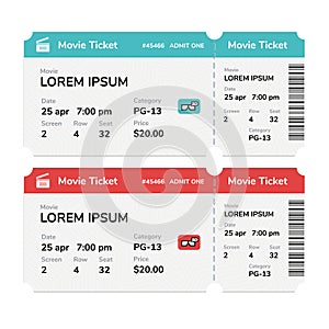 Realistic modern cinema tickets isolated on white background