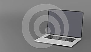 Realistic modern computer laptop 3d 16-Inch isolate on grey background, mock-up device notebook display highly detailed resolution