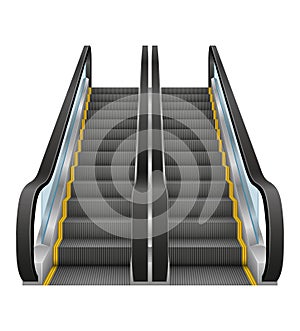 Realistic modern escalator vector illustration