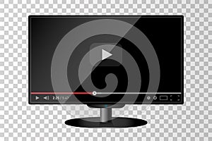 Realistic modern TV monitor isolated. Video player template