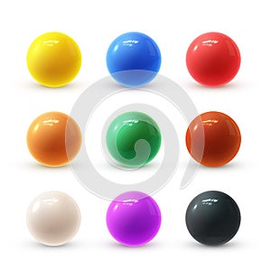 Realistic modern vector set of colorful shiny glossy plastic balls with glare reflections
