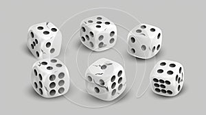 Realistic modern white cube with dots 1 to 6, for casinos or gambling concepts. Poker and backgammon fall craps to try