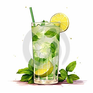 Realistic Mojito Illustration With Lemon And Lime Slices