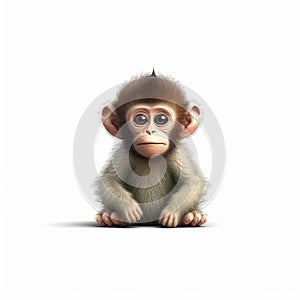 Realistic Monkey In Pixar Style On White Background In 8k Uhd