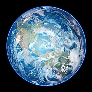 Realistic planet Earth with atmosphere isolated on black background photo