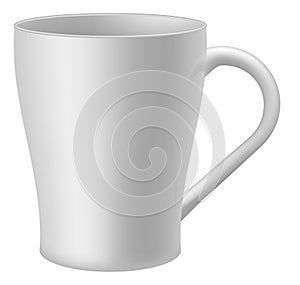 Realistic mug. White ceramic cup. 3d isolated object. Tea or coffee hot drink utensil, cafe and restaurant morning