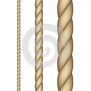 Realistic nautical twisted rope knots. Seamless rope. Vector