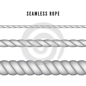 Realistic nautical twisted rope knots. Seamless rope. Vector illustration