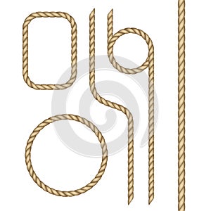 Realistic nautical twisted rope knots. Set of rope brush. Vector illustration