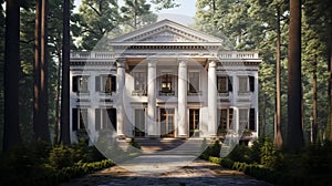 Realistic Neoclassical House In Forest With Beautiful Columns