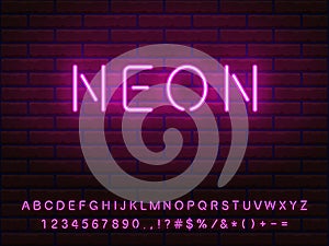 Realistic nice shiny bright pink tybe neon font set