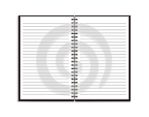 Realistic notebook in mockup style. Blank notepad with spiral. Template of empty  notepad with lines on white background. vector e