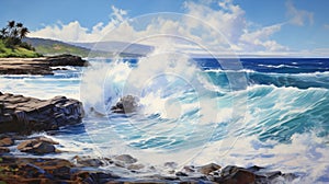 Realistic Ocean Painting Inspired By Zohar Flax - Large Canvas Art