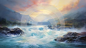 Realistic Ocean Painting In The Style Of Andreas Rocha And Steve Henderson photo
