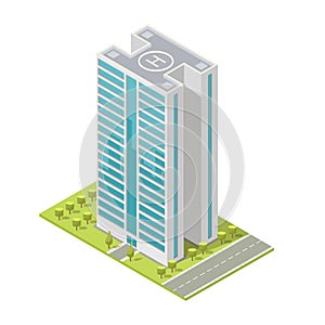 Realistic office building, isometric skyscraper, modern apartments. Vector illustration. .