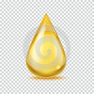 Realistic oil drop. Gold vector honey or petroleum droplet, icon of essential aroma or olive oils, vector illustration