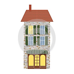 Realistic old fashioned looking dollhouse isolated on white