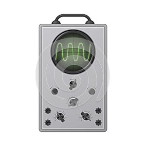 Realistic old oscilloscope isolated on white background.