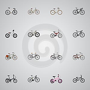 Realistic Old, Training Vehicle, Road Velocity And Other Vector Elements. Set Of Bicycle Realistic Symbols Also Includes