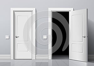 Realistic Open And Closed White Entrance Doors