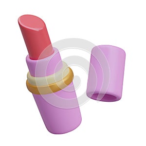 Realistic open pink package with red lipstick. Cosmetic for females