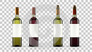 Realistic Open Red And White Wine Bottles