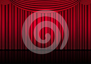 Realistic Opera stage indoor with a red curtain and Spotlight for comedy show or opera act movie. Vector illustration design