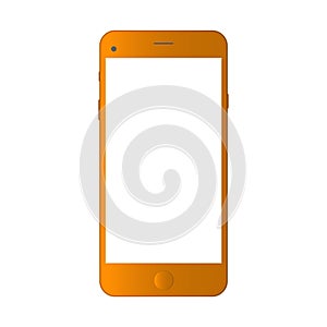 Realistic Orang smartphone isolated on white background. Smartphone realistic vector iphon illustration. Mobile phone mockup with photo