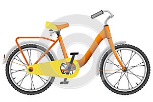Realistic orange childrens bike for boys