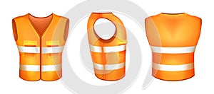 Realistic orange safety vest with reflective stripes