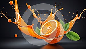 realistic orange splash and fruit