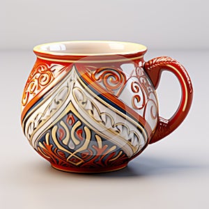 Realistic Oriental Mug 3d Model With Colorful Patterns