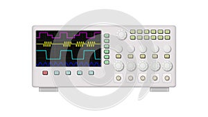 Realistic oscilloscope isolated on white background.