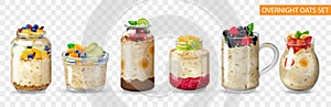 Realistic Overnight Oats Transparent Icon Set