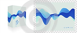 Realistic packaging box. Product packing. Abstract background with color gradient. Motion sound wave. 3d vector Illustration for