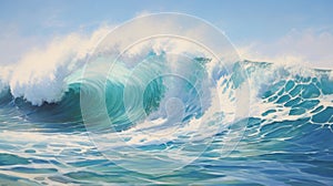 Realistic Painting Of Blue Water Wave Breaking In Zohar Flax Style