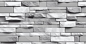 Realistic panoramic white brick wall texture for pattern background - AI generated image