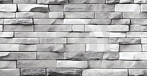 Realistic panoramic white brick wall texture for pattern background - AI generated image