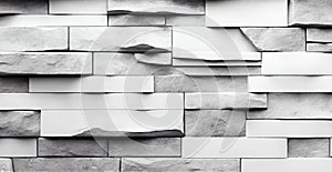 Realistic panoramic white brick wall texture for pattern background - AI generated image