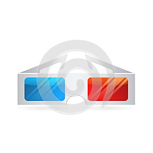 Realistic paper cinema 3D glasses icon on white