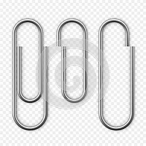 Realistic Paper clip attachment with shadow. Attach file business document. Paperclip icon. Vector illustration isolated on