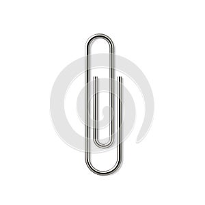 Realistic paper clip. Metal fasteners, twisted wire for binding sheets of documents and notes. Isolated silver holder