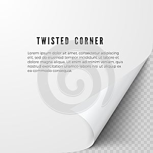 Realistic paper sheet with folded corner. Paper sheet with shadows on transparent background. Vector illustration photo