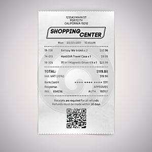 Realistic paper shop QR receipt