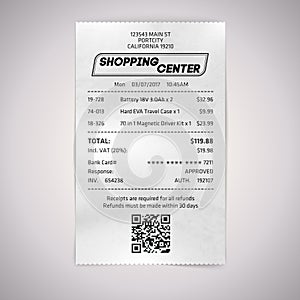 Realistic paper shop QR receipt photo