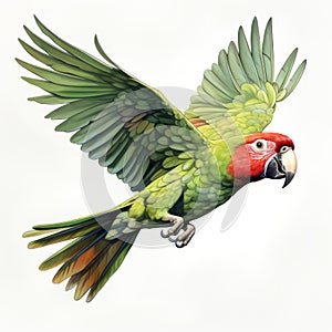 Realistic Parrot In Flight Illustration With Varied Brushwork Techniques