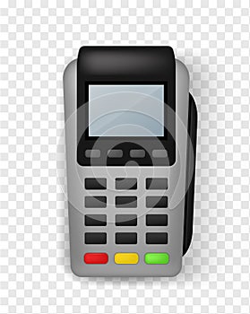 Realistic payment terminal. Contactless Pos terminal front view, finance service and banking electronic financial