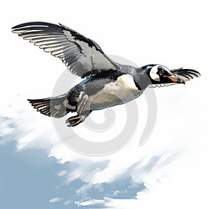 Realistic Penguin Flying Art In Travis Charest Comic Book Style